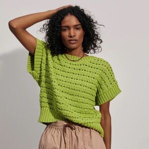 VARLEY Fillmore Chunky Knit Open-Knit Short Sleeve Sweater in Lime XS